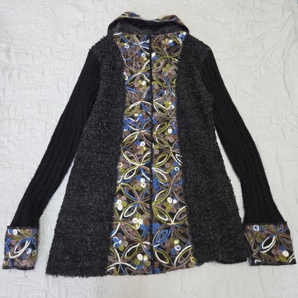Sioni Woman's UNIQUE Mohair Wool Blend Embroidered Black Cardigan Sweater Size M - Picture 8 of 8